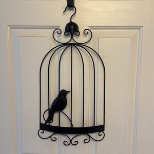 Birdcage with black bird decorative metal wall art